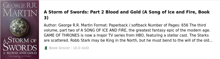 A Storm of Swords Part 2 by George R.R. Martin Third Book of A Song of Ice and Fire