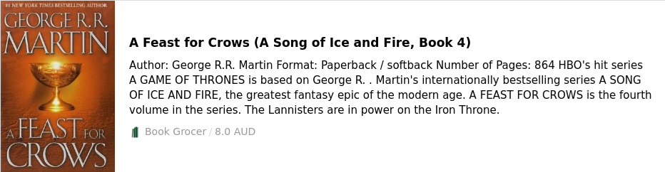 A Feast for Crows by George R.R. Martin Book Four of A Song of Ice and Fire