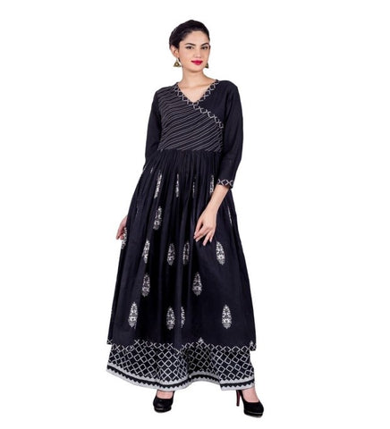 Black Indo Western Kurta in Angrakha Style