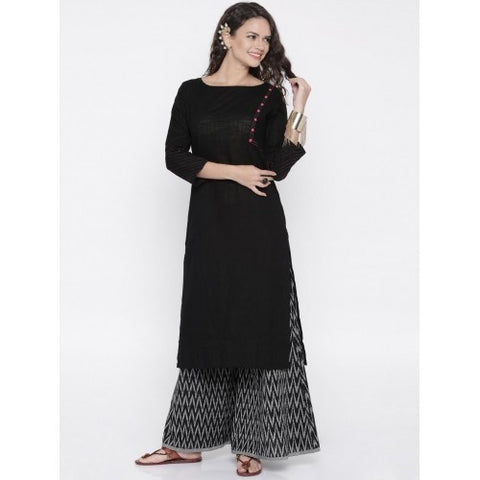 Black Solid Straight Cut Kurti with Palazzo