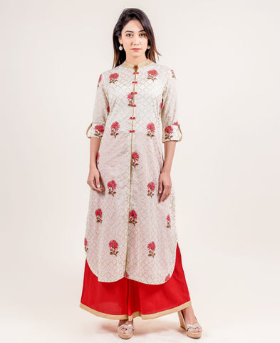 Desirably Serene Floral Suit Set With Curved Hem