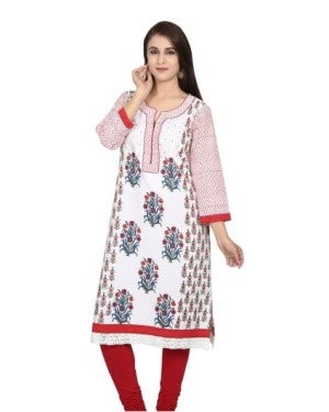 Offwhite and Red Block Printed Cotton Kurta