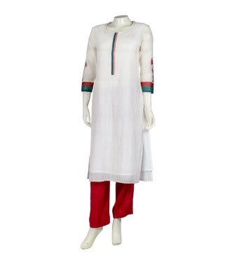 White Double Layer Hand Block Printed Kurta