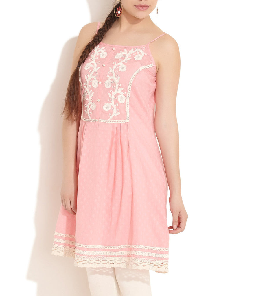 kurti with embroidered floral yoke