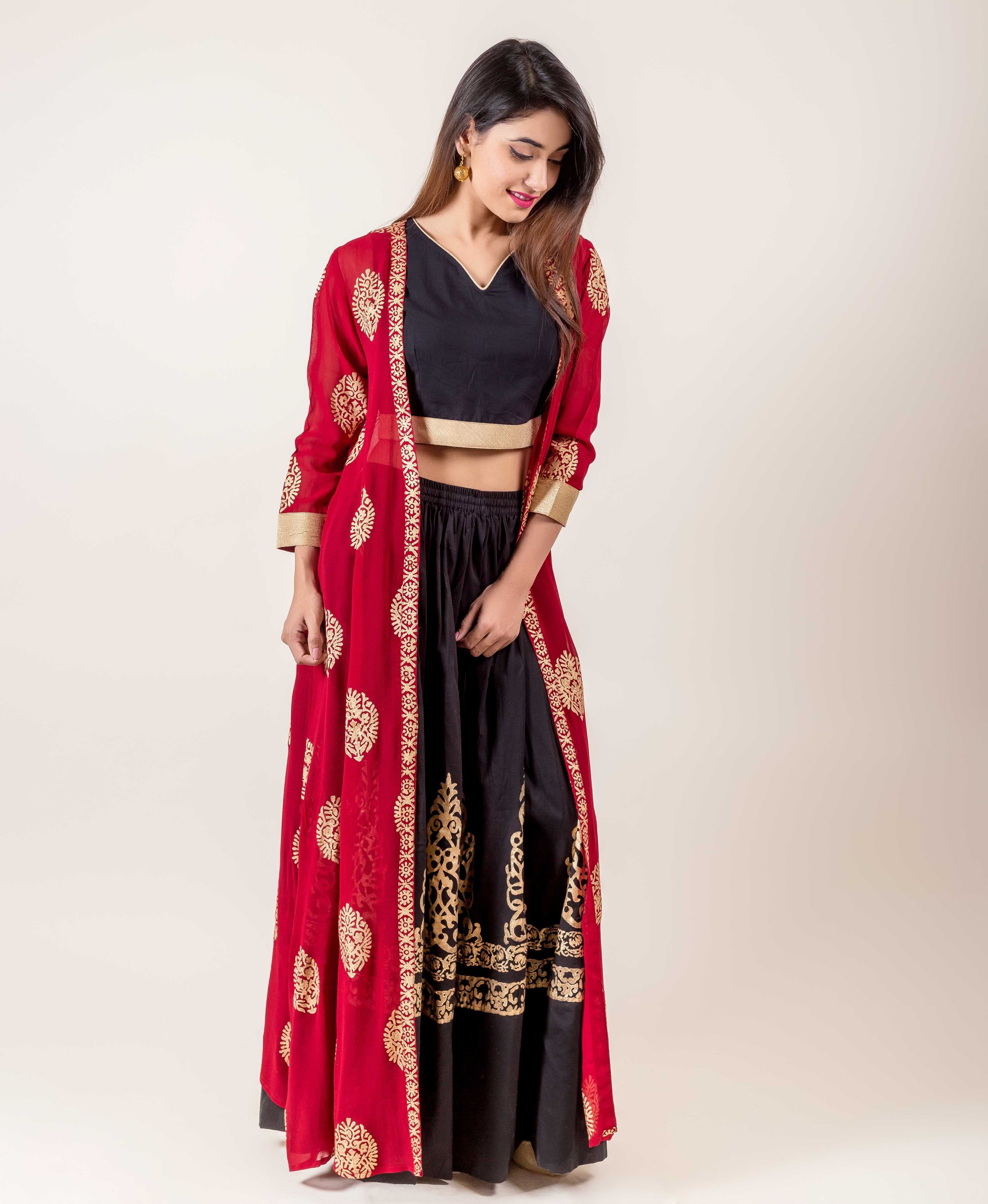 red indo western dress