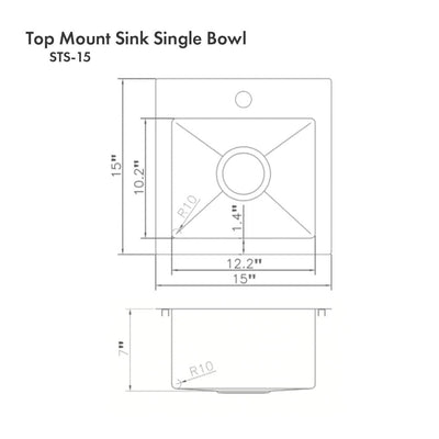 ZLINE 15" Donner Topmount Single Bowl Bar Kitchen Sink (STS-15)