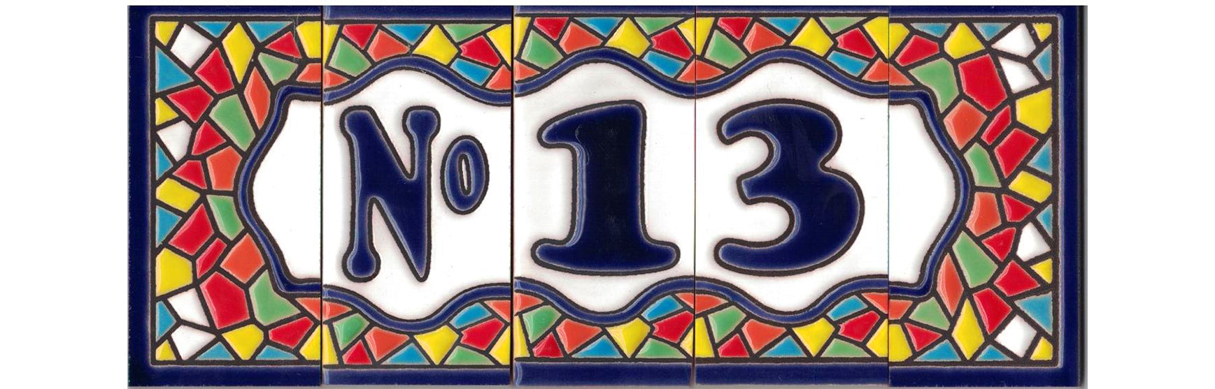 Entrega al día siguiente gratis Dibujo Corazón Modelo Mini Mosaico 3,5 cms  x 7,5 cms Pintados a Mano con la técnica de la cuerda seca TORO DEL ORO Números  para casas Números