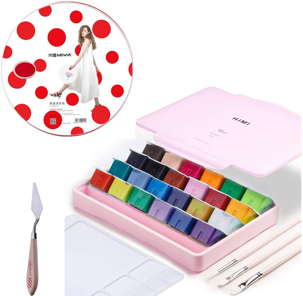 HIMI Gouache Paint Set Jelly Cup 18 Vibrant Colors Non Toxic Paints with  Portable Case Palette for Artist Canvas Painting Watercolor Papers, Rich