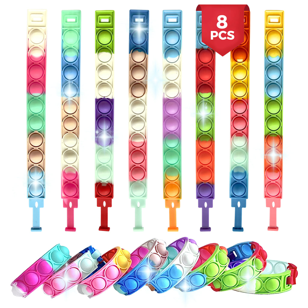 16 PCS Fidget Bracelets Pop it Toy, Glow in The Dark, Rainbow