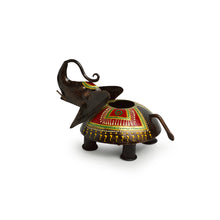 Load image into Gallery viewer, &#39;Elephant Glories&#39; Hand-Painted Table Tea Light Holder In Iron (5 Inch)
