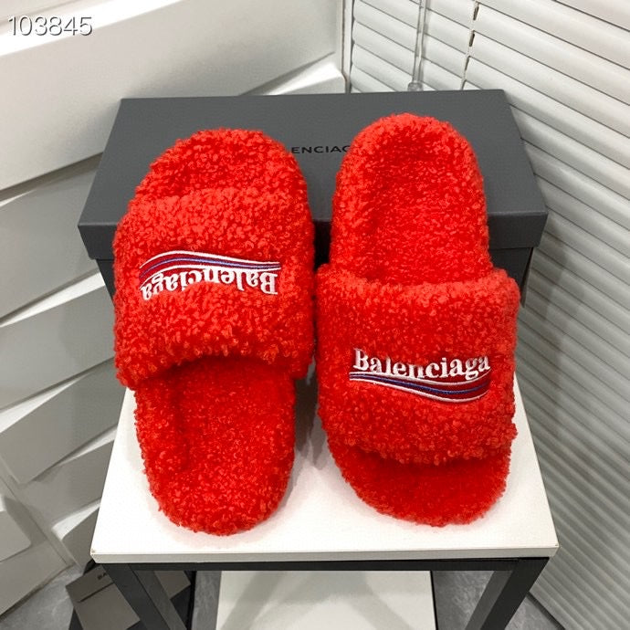Balenciaga style wool slippers, home flat bottom warmth slippers