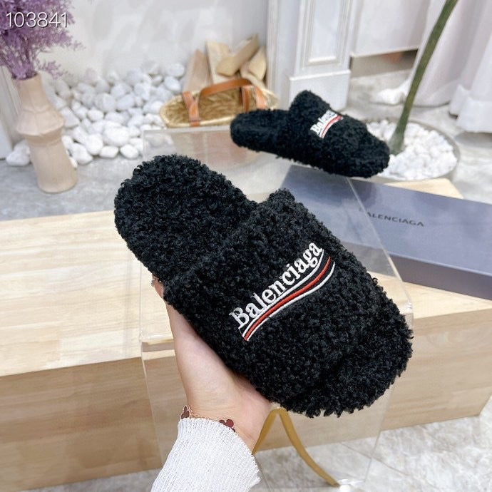 Balenciaga style wool slippers, home flat bottom warmth slippers