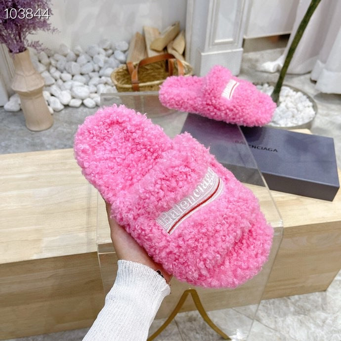 Balenciaga style wool slippers, home flat bottom warmth slippers