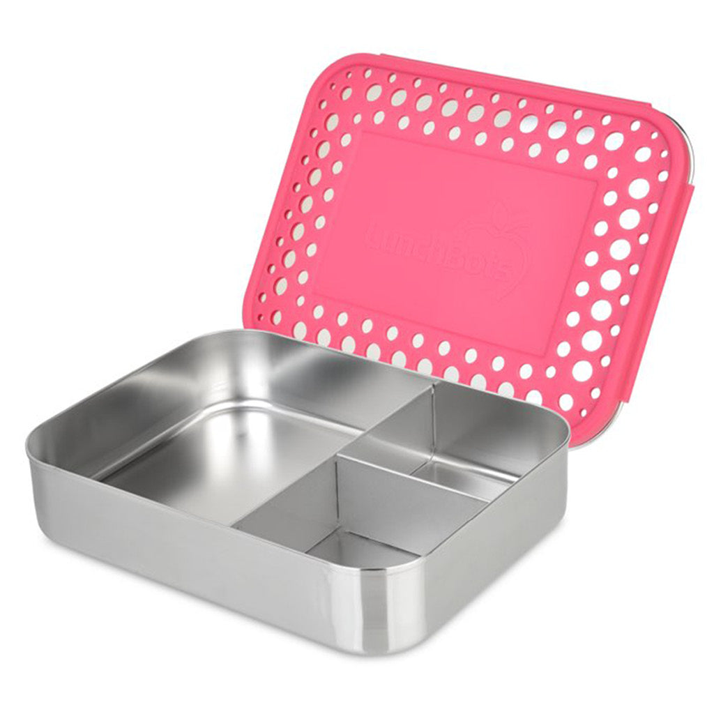 LunchBots Medium Duo Snack Container - Divided Stainless Steel Food Container - Two Sections for Half Sandwich and A Side - Eco-, Pink
