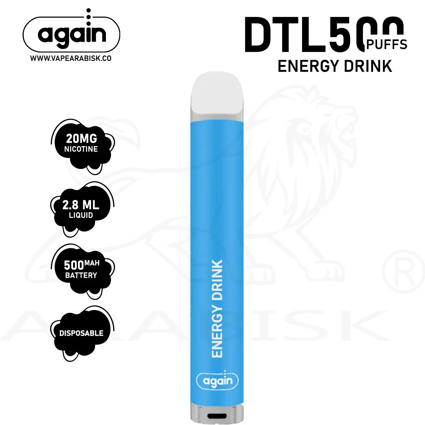 AGAIN DTL 500 PUFFS 20MG - ENERGY DRINK Again