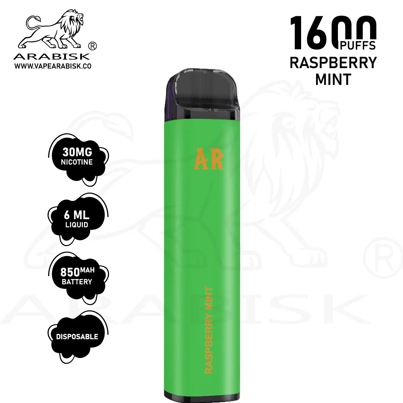 ARABISK AR 1600 PUFFS 30MG - RASPBERRY MINT Arabisk Vape