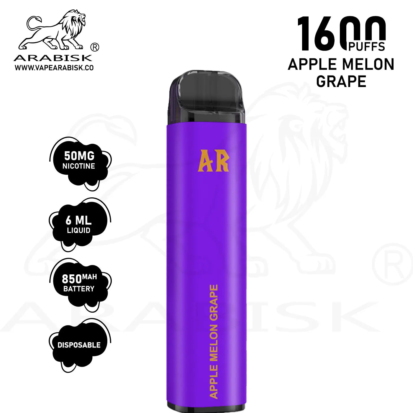 ARABISK AR 1600 PUFFS 50MG - APPLE MELON GRAPE Arabisk Vape