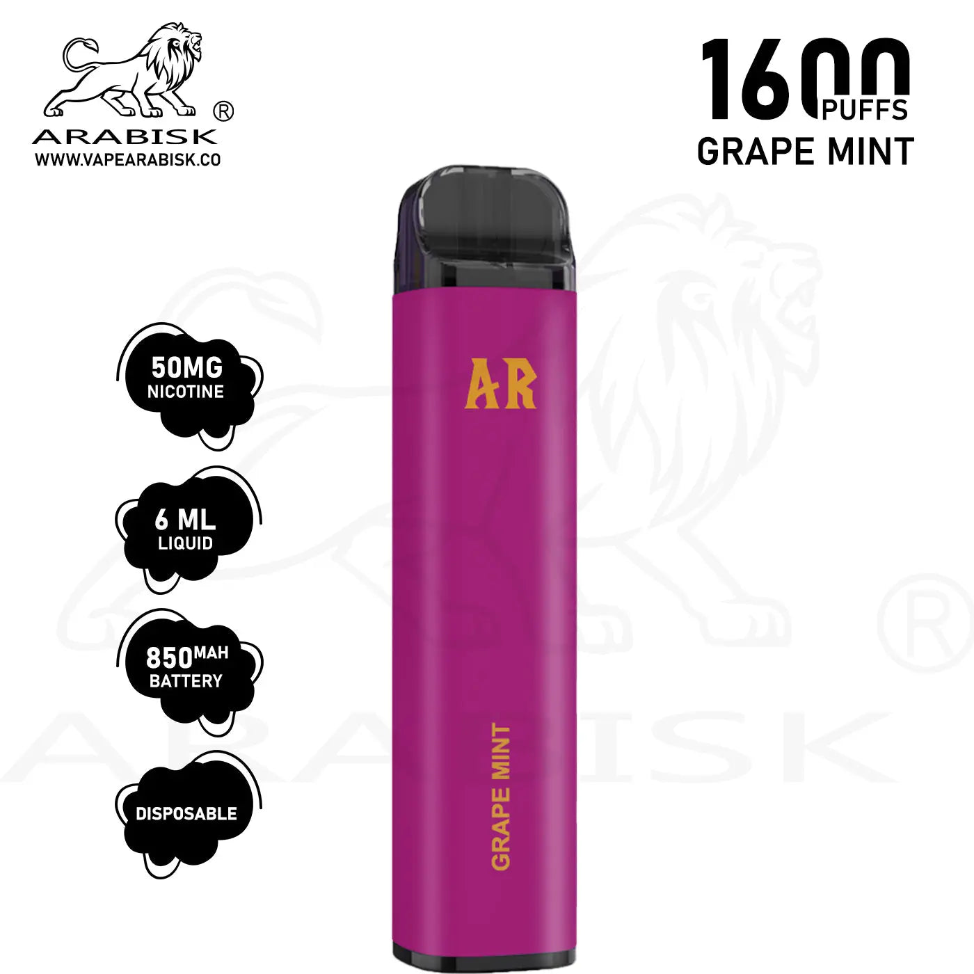 ARABISK AR 1600 PUFFS 50MG - GRAPE MINT Arabisk Vape