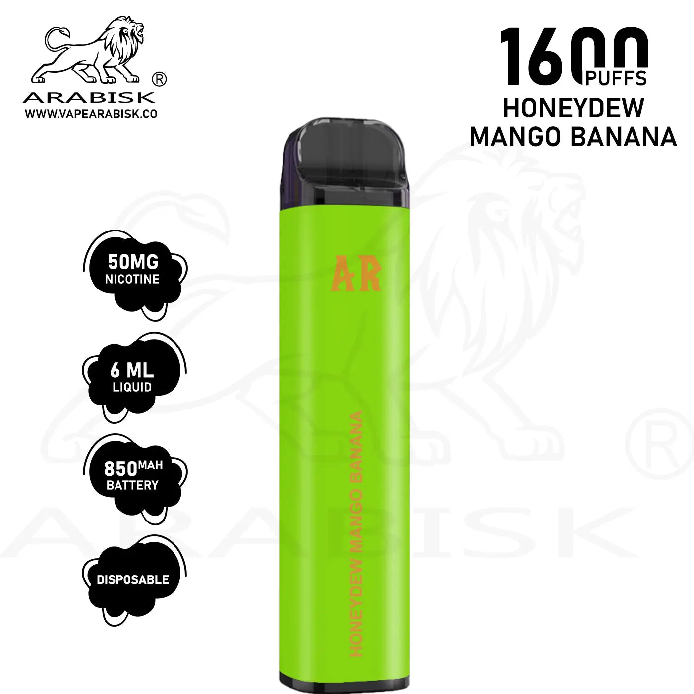 ARABISK AR 1600 PUFFS 50MG - HONEY DEW MANGO BANANA Arabisk Vape