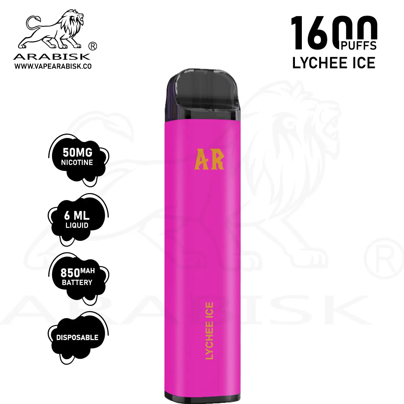 ARABISK AR 1600 PUFFS 50MG - LYCHEE ICE Arabisk Vape