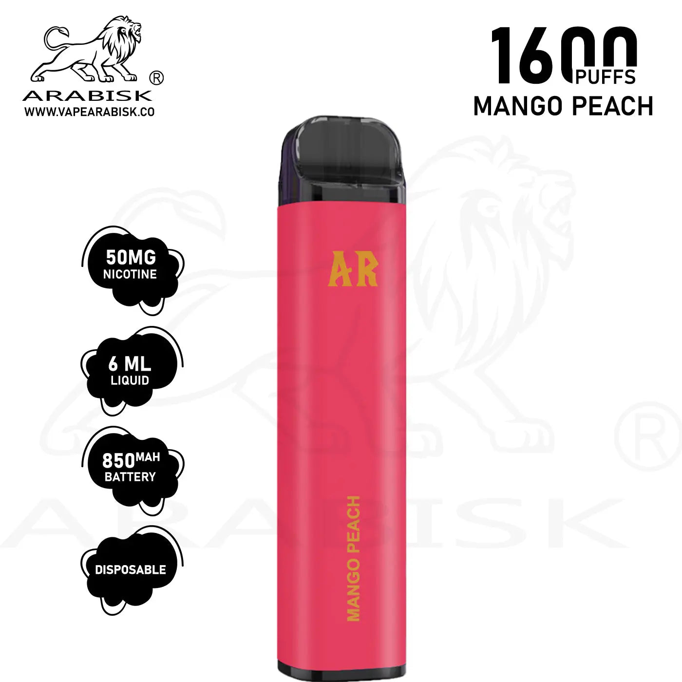 ARABISK AR 1600 PUFFS 50MG - MANGO PEACH Arabisk Vape