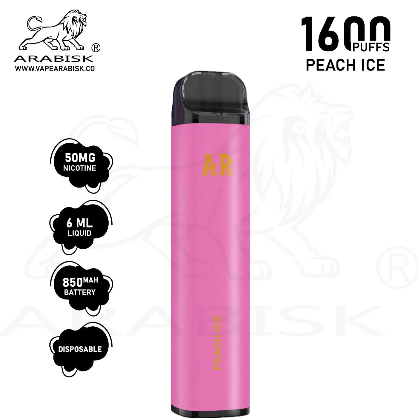 ARABISK AR 1600 PUFFS 50MG - PEACH ICE Arabisk Vape