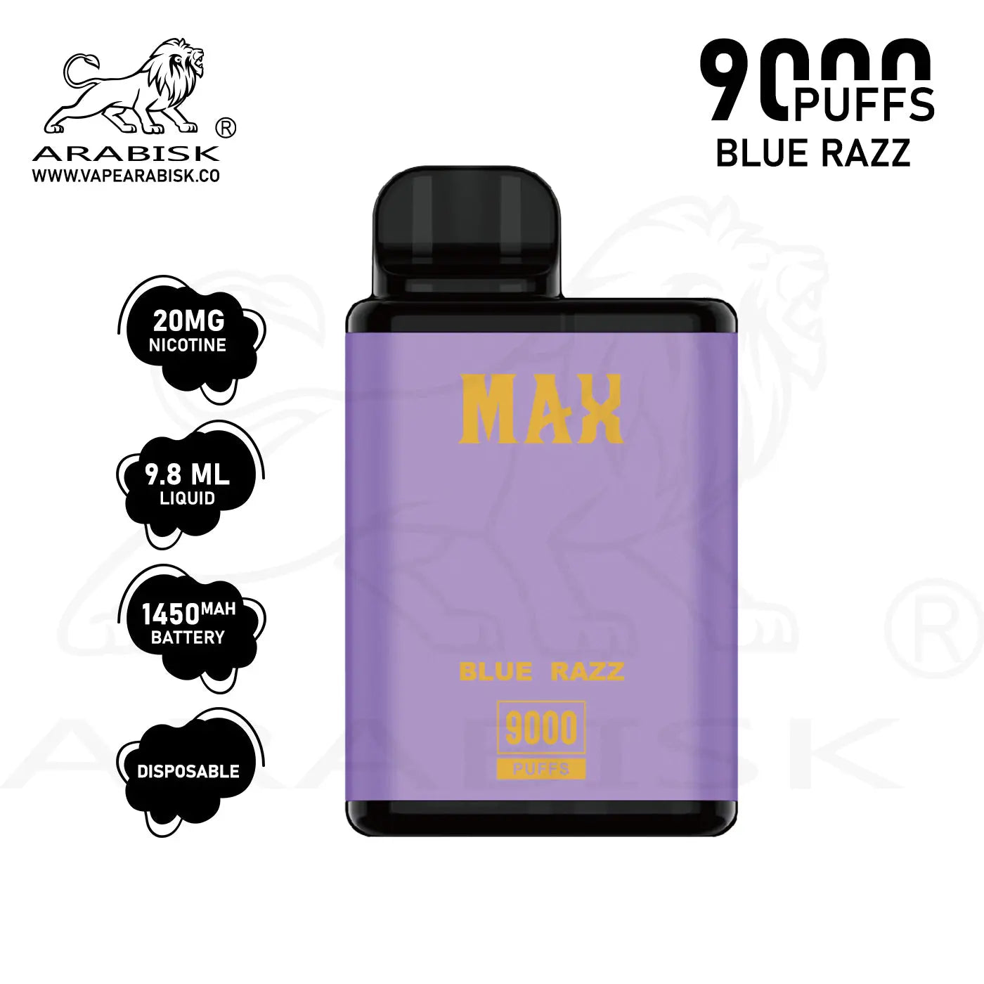 ARABISK AR MAX 9000 PUFFS 20MG - BLUERAZZ Arabisk Vape