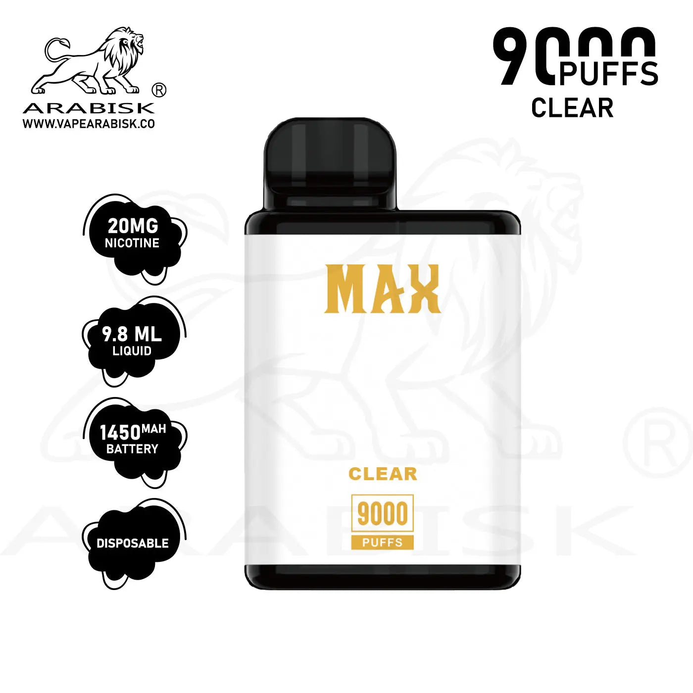 ARABISK AR MAX 9000 PUFFS 20MG - CLEAR Arabisk Vape