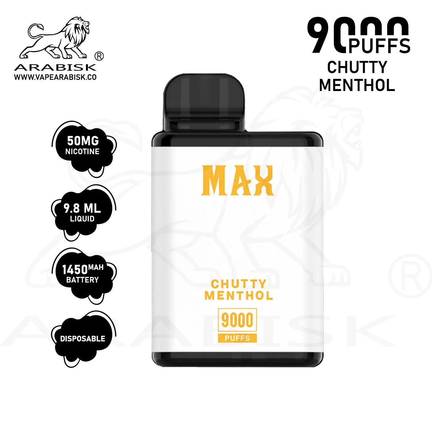 ARABISK AR MAX 9000 PUFFS 50MG - CHUTTY MENTHOL Arabisk Vape