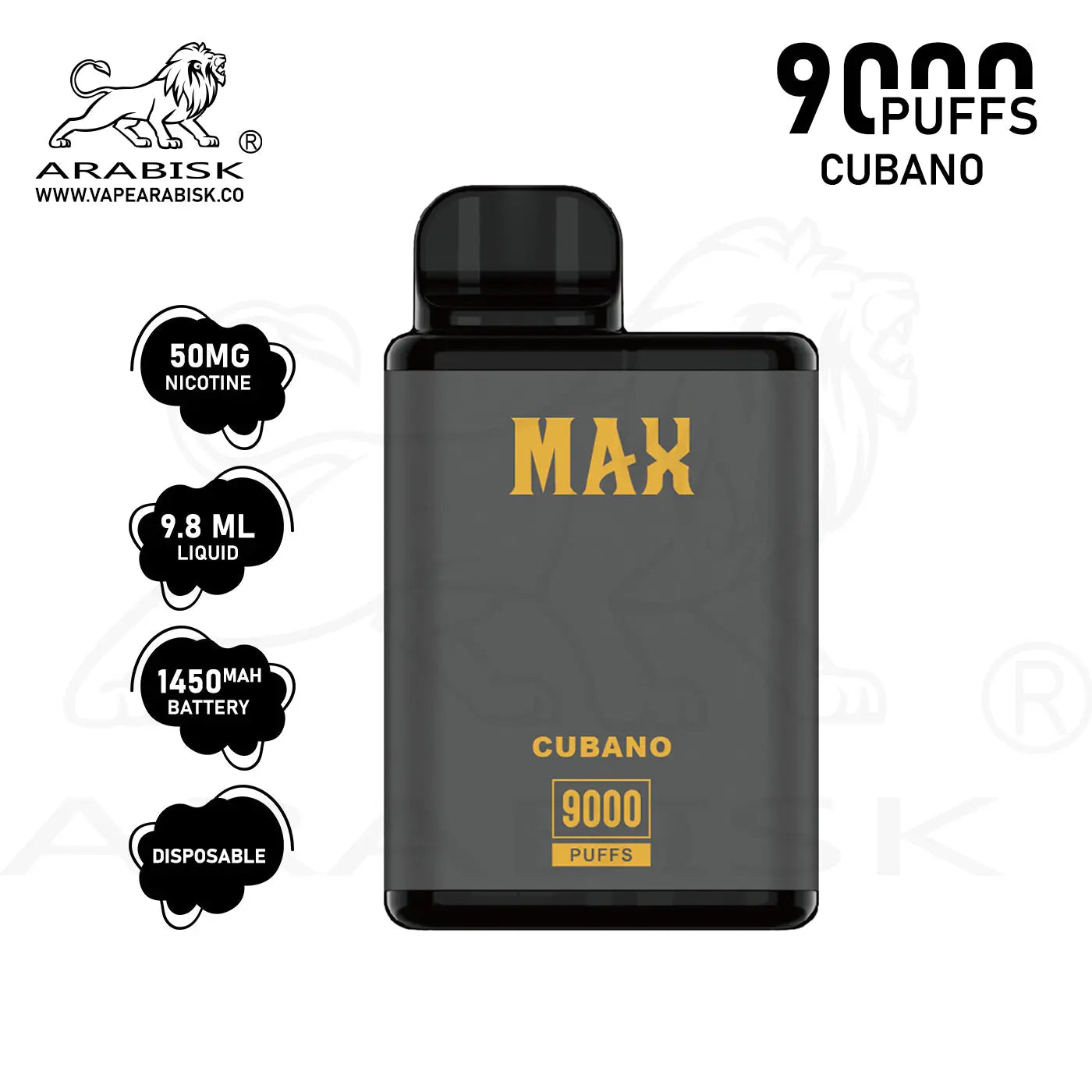 ARABISK AR MAX 9000 PUFFS 50MG - CUBANO Arabisk Vape