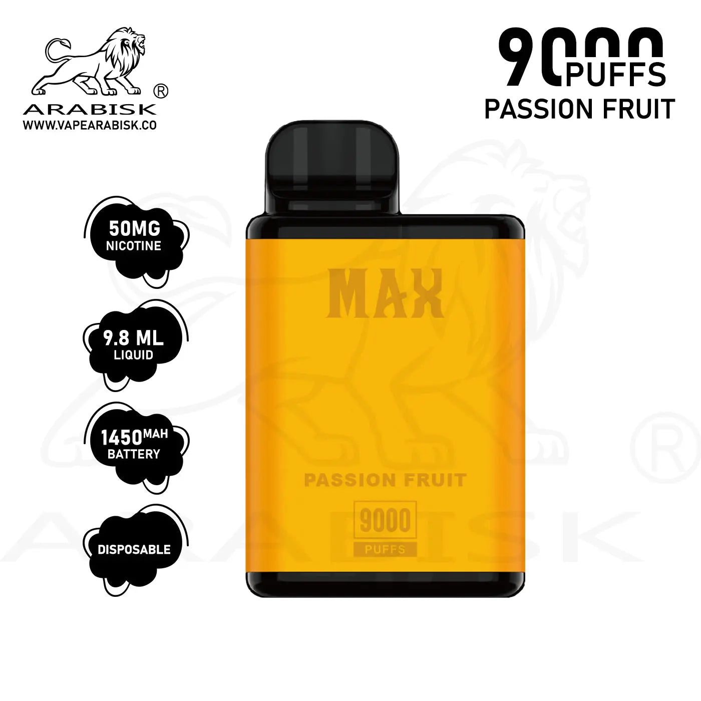 ARABISK AR MAX 9000 PUFFS 50MG - PASSION FRUIT Arabisk Vape