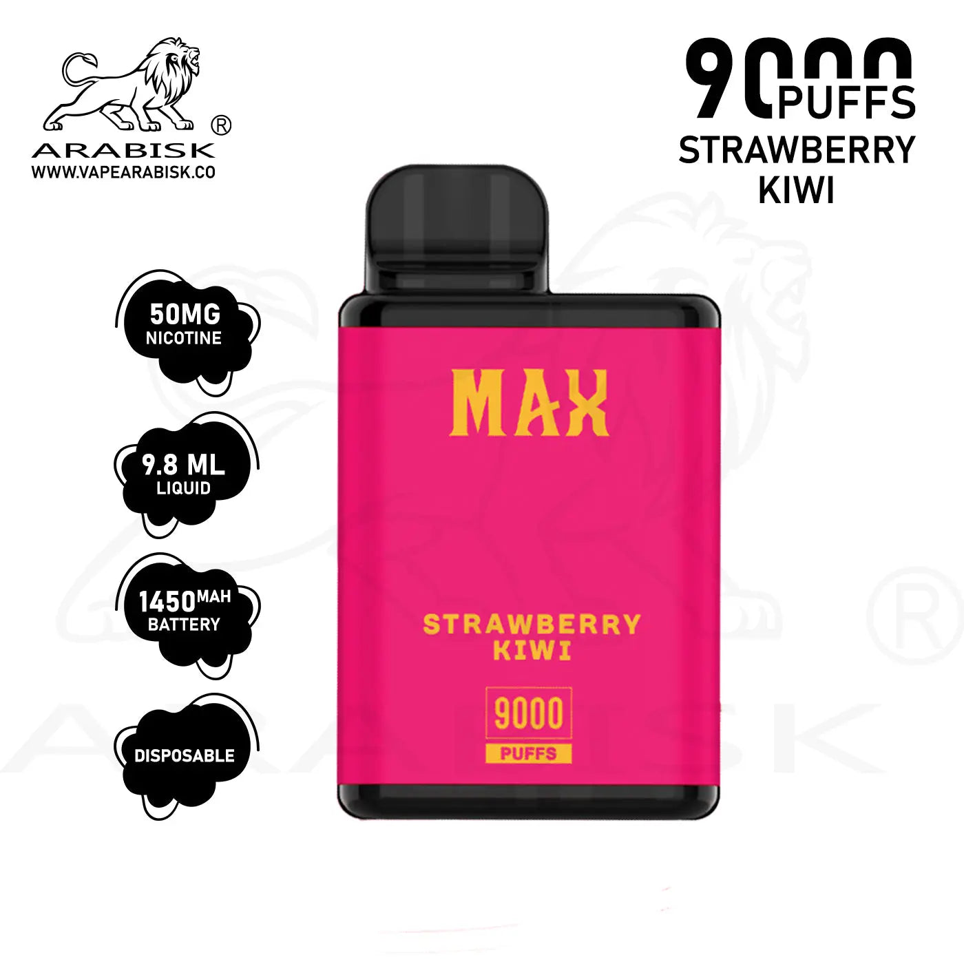 ARABISK AR MAX 9000 PUFFS 50MG - STRAWBERRY KIWI Arabisk Vape