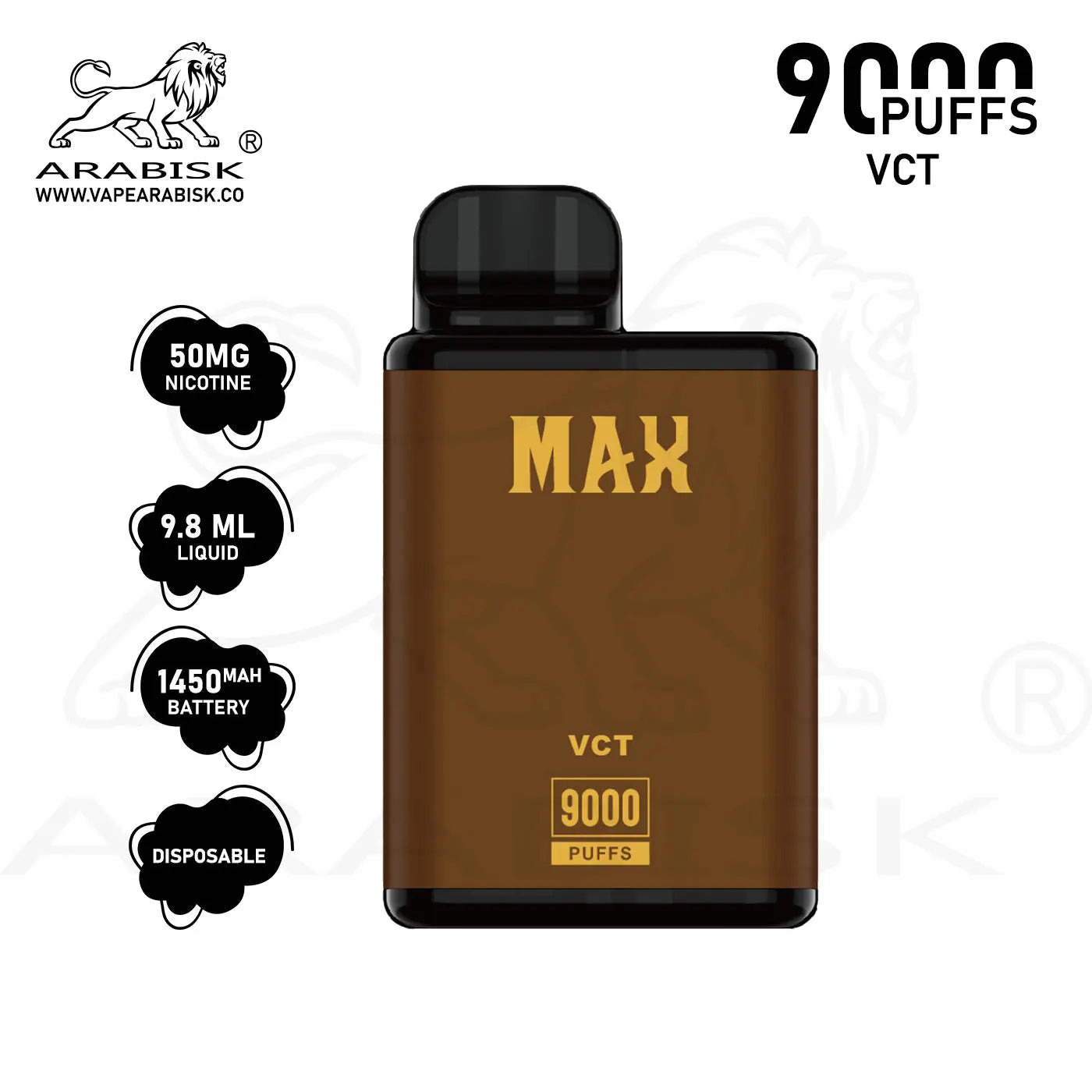 ARABISK AR MAX 9000 PUFFS 50MG - VANILLA CARAMEL TOBACCO Arabisk Vape