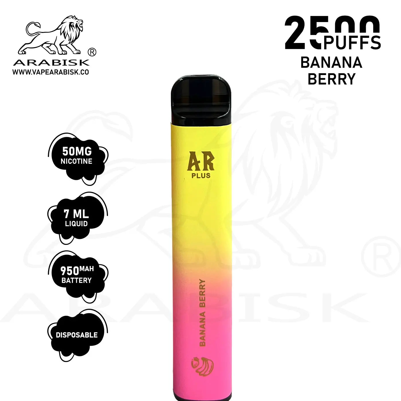 ARABISK AR PLUS 2500 PUFFS 50MG - BANANA BERRY Arabisk Vape