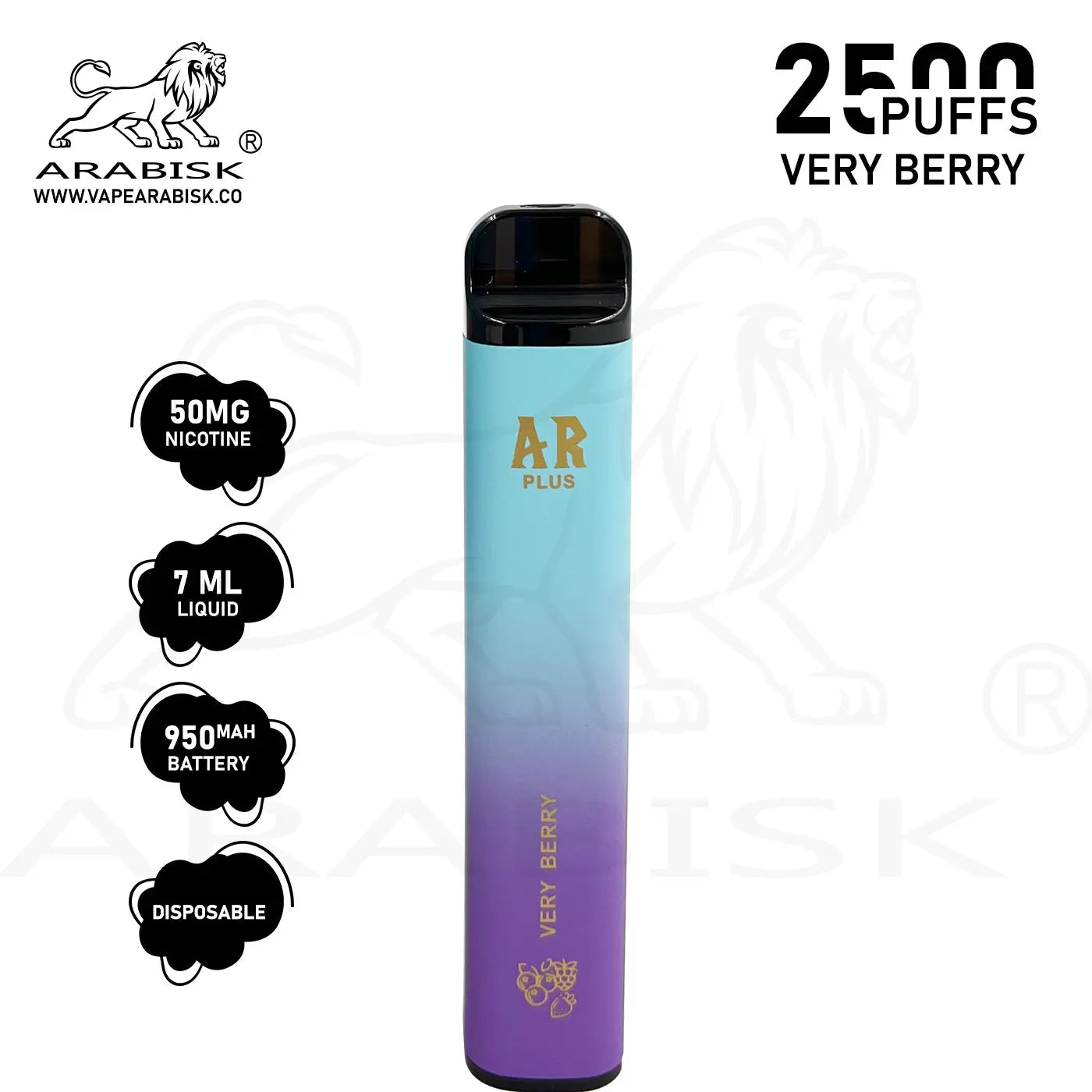 ARABISK AR PLUS 2500 PUFFS 50MG - VERY BERRY Arabisk Vape