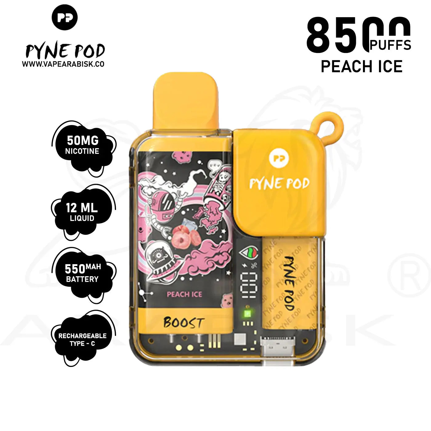 PYNE POD 8500 PUFFS 50MG - PEACH ICE PYNE POD