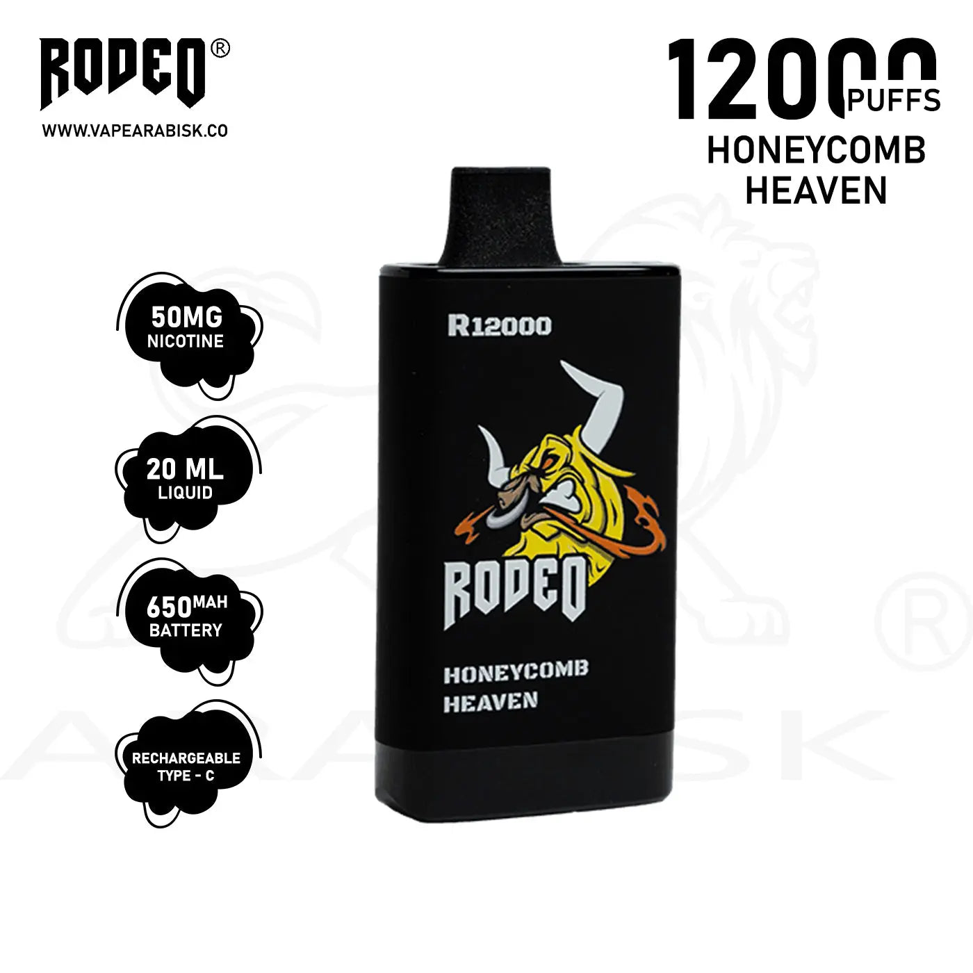 RODEO R 12000 PUFFS 50MG - HONEYCOMB HEAVEN RODEO
