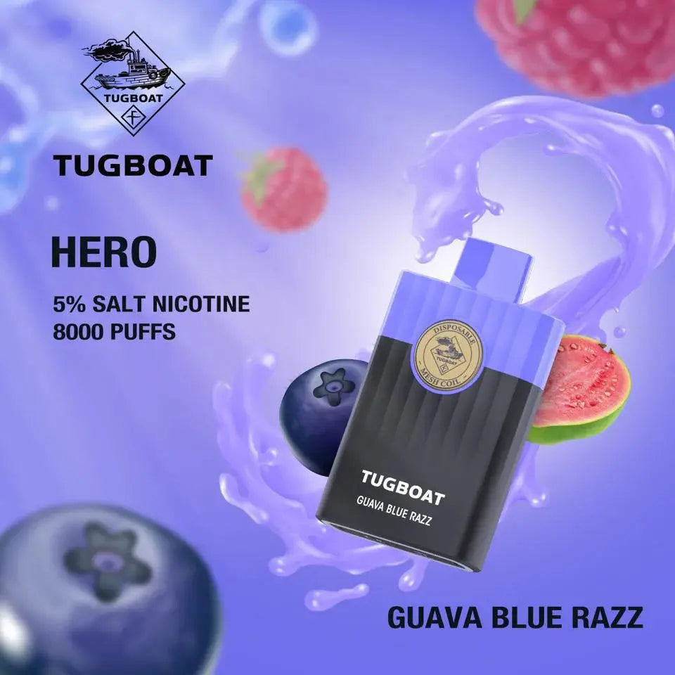 Tugboat Hero Disposable Pod Device Guava Blue Razz 8000 Puffs 50 Mg tugboat