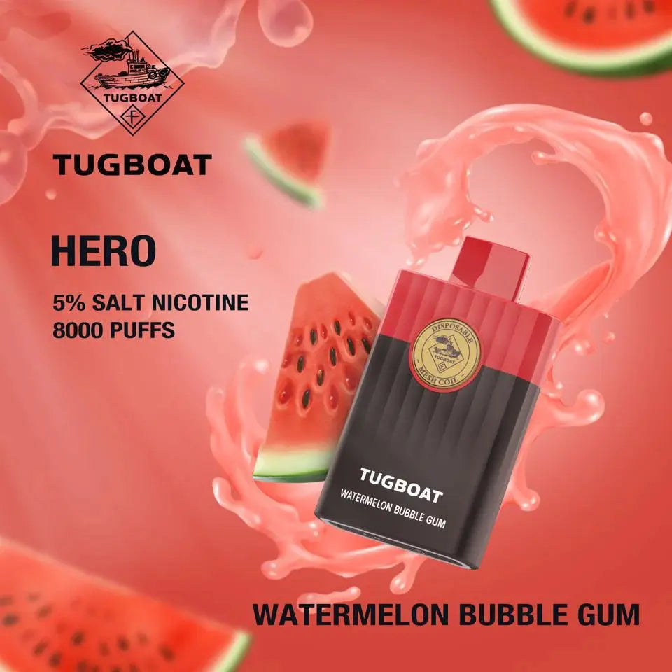 Tugboat Hero Disposable Pod Device Watermelon Bubblegum 8000 Puffs 50 Mg tugboat