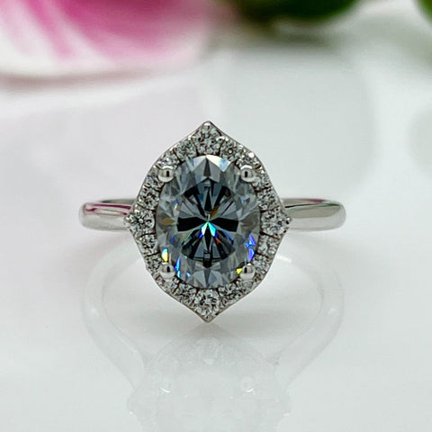2CT. GREY OVAL MOISSANITE ENGAGEMENT RING