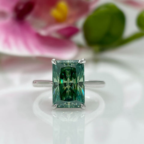 5.3CT AQUA-TEAL RADIANT MOISSANITE ENGAGEMENT RING