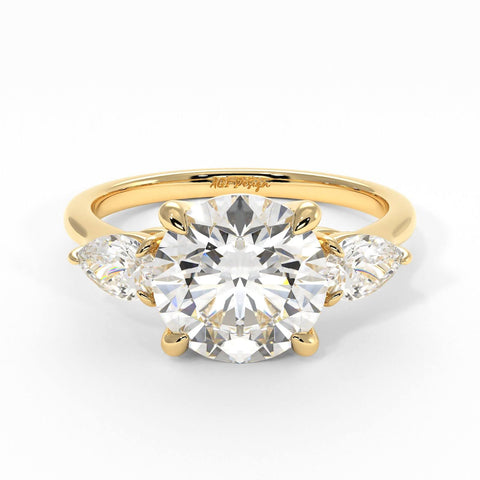 leah round moissanite with pear shape lab diamonds engagement ring