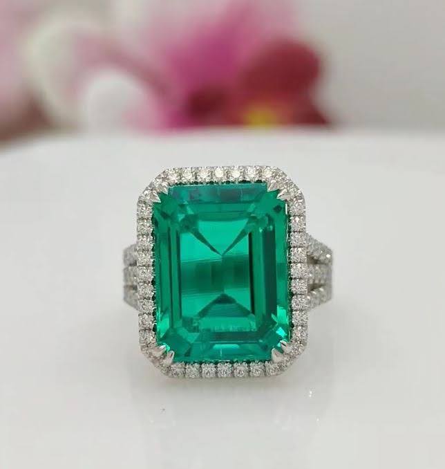 ready to ship: 5.3ct aqua-teal radiant moissanite engagement ring