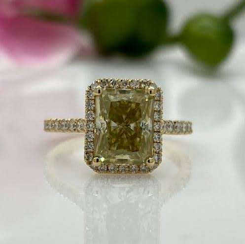 ready to ship: victoria 2.7ct radiant yellow moissanite engagement ring in 18k yellow gold