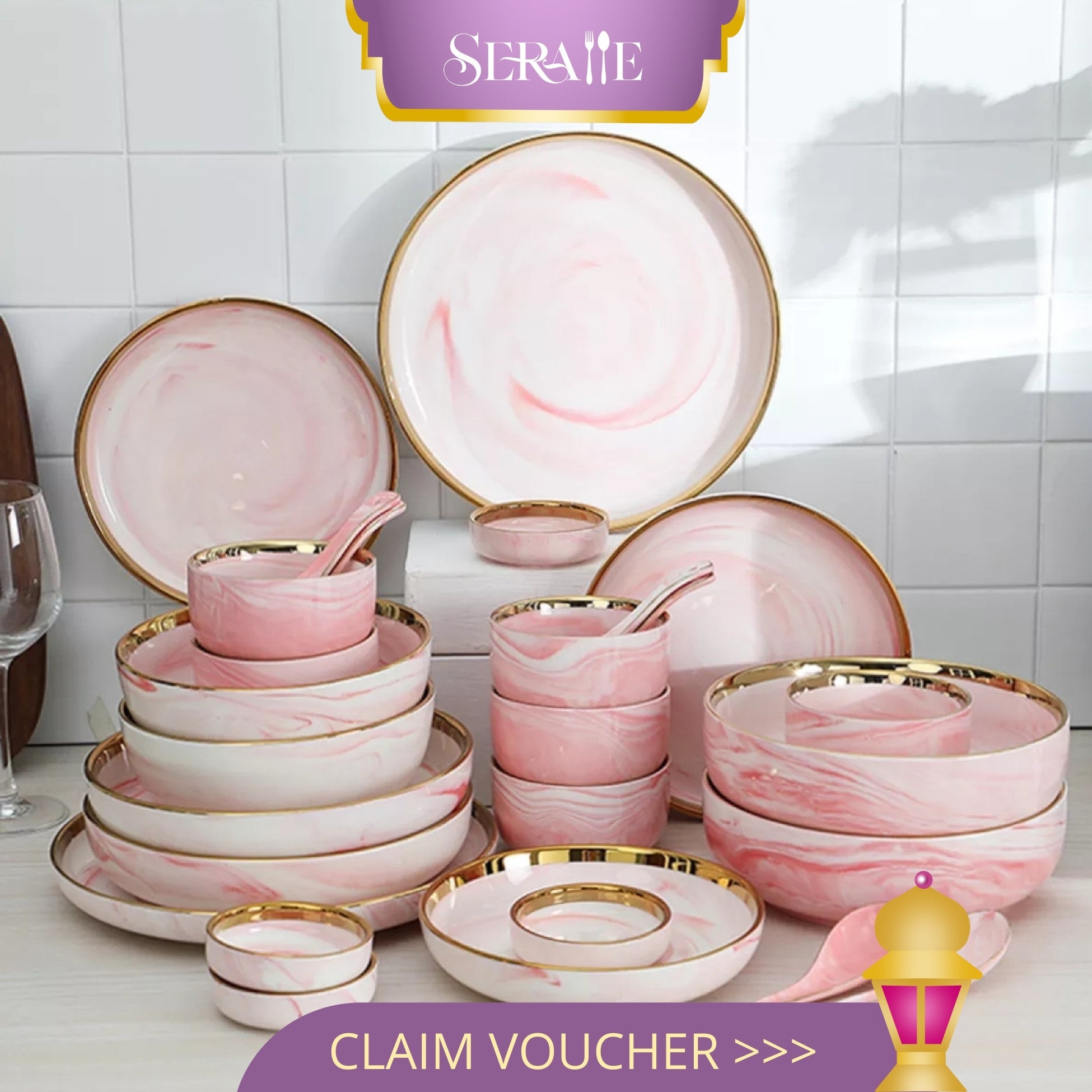 pink marble ceramic dinnerware plates