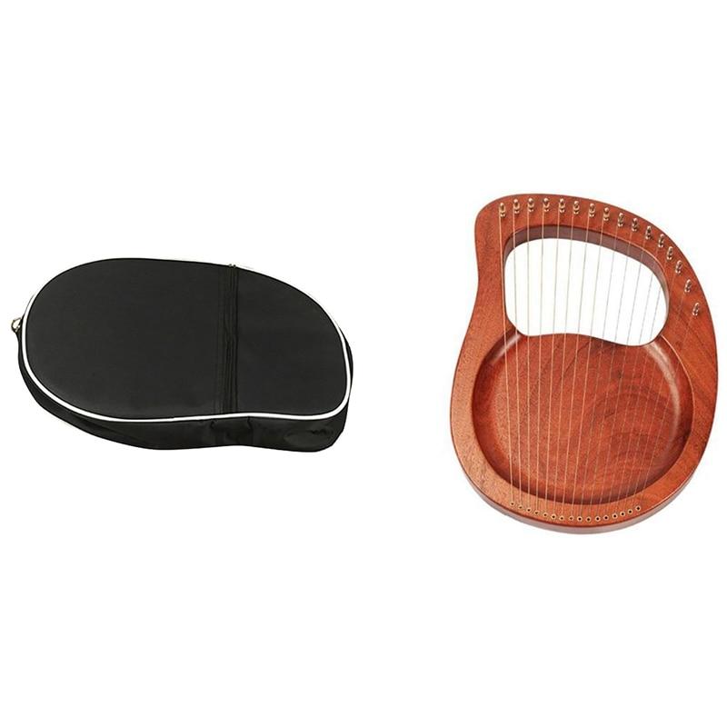 16 String Wooden Lyre Harp Metal Strings Mahogany Solid Wood String Instrument & Storage Bag Lyre Harp Handbags - AKLOT