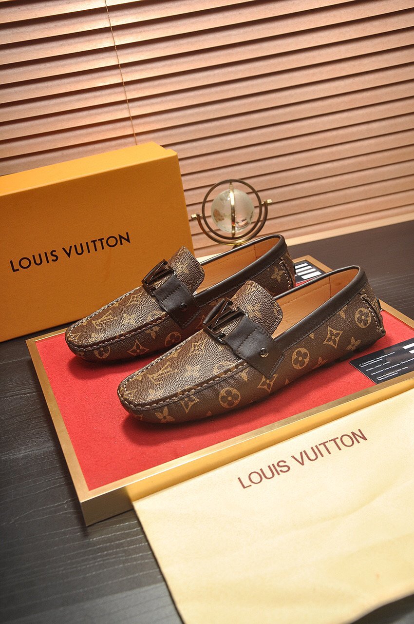 LV Louis Vuitton Men's Leather Fashion Loafers Shoes