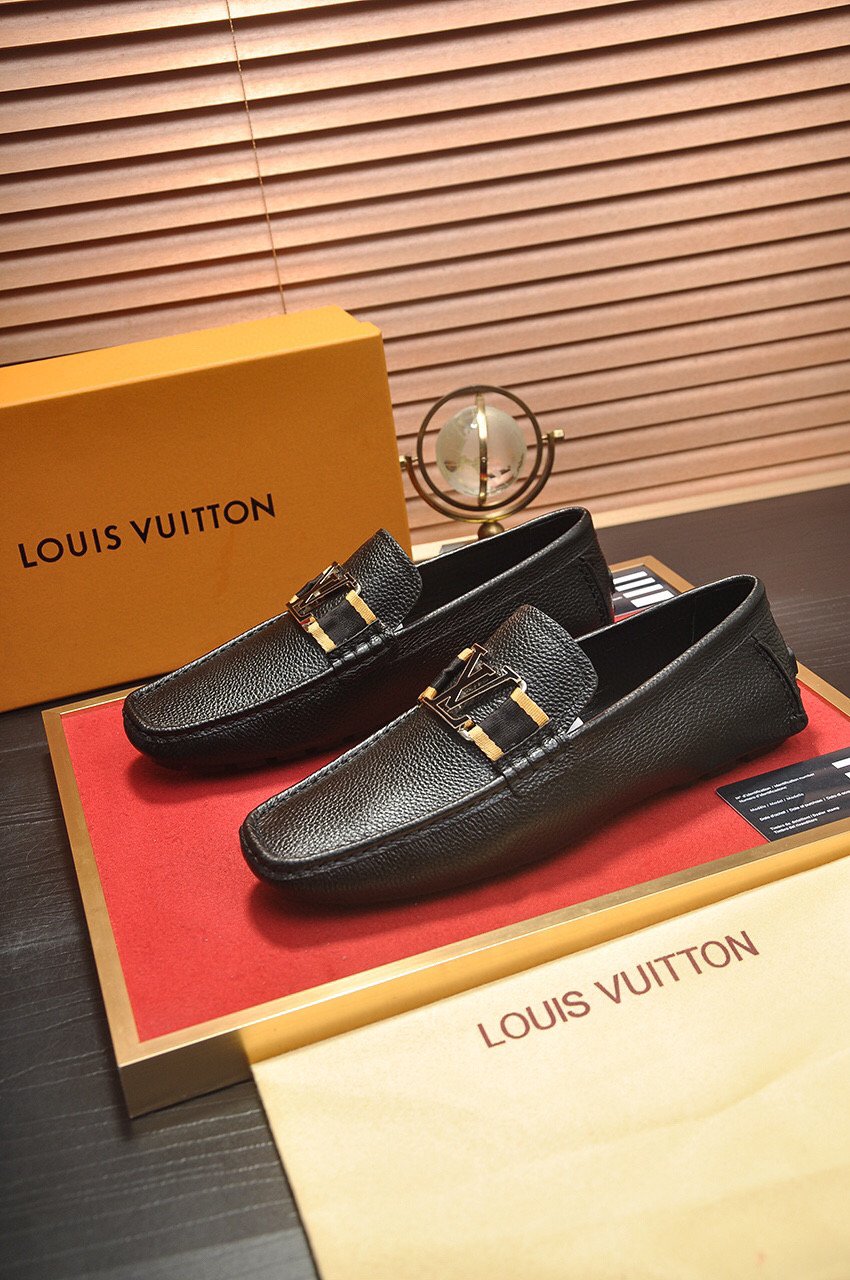 LV Louis Vuitton Men's Leather Fashion Loafers Shoes