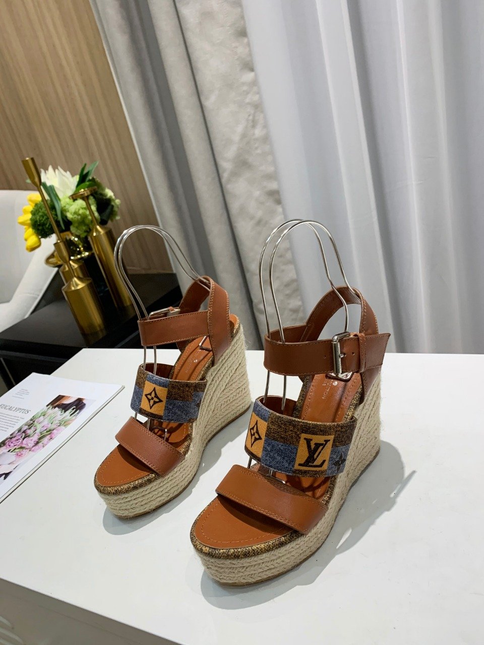 LV Louis Vuitton Women's Leather High-heeled Sandals Shoes