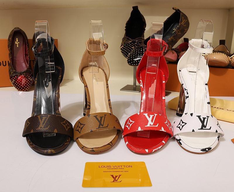 LV Louis Vuitton Women's Leather High-heeled Sandals Shoes